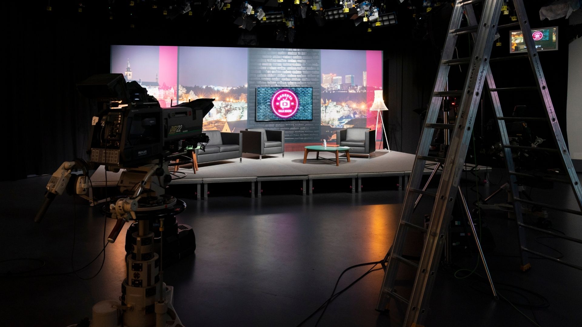 Picture of the Magenta TV set viewed from a camera.